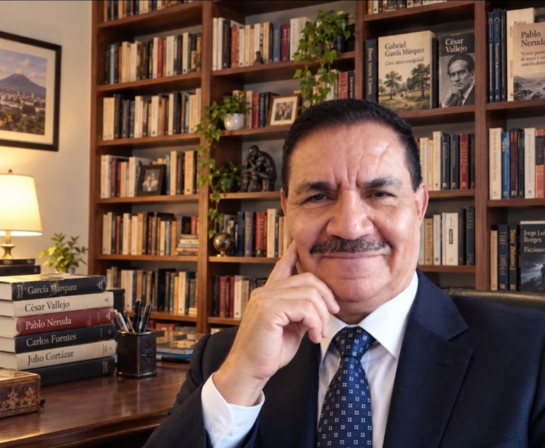 Retrato de Alfredo Caballero Pineda en su biblioteca